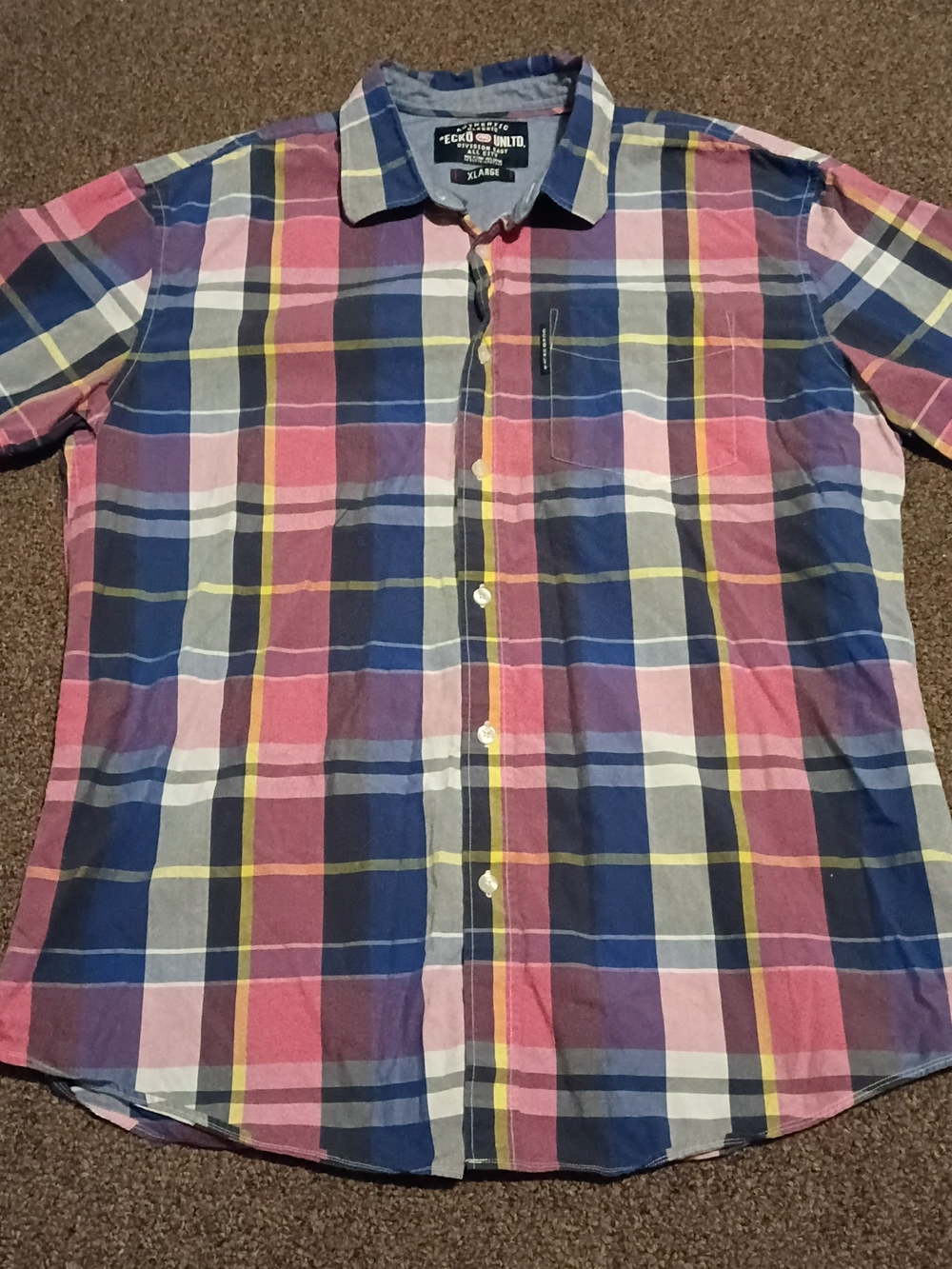 Ecko Unlimited Men’s Pink & Blue Plaid Short-Sleeve Shirt